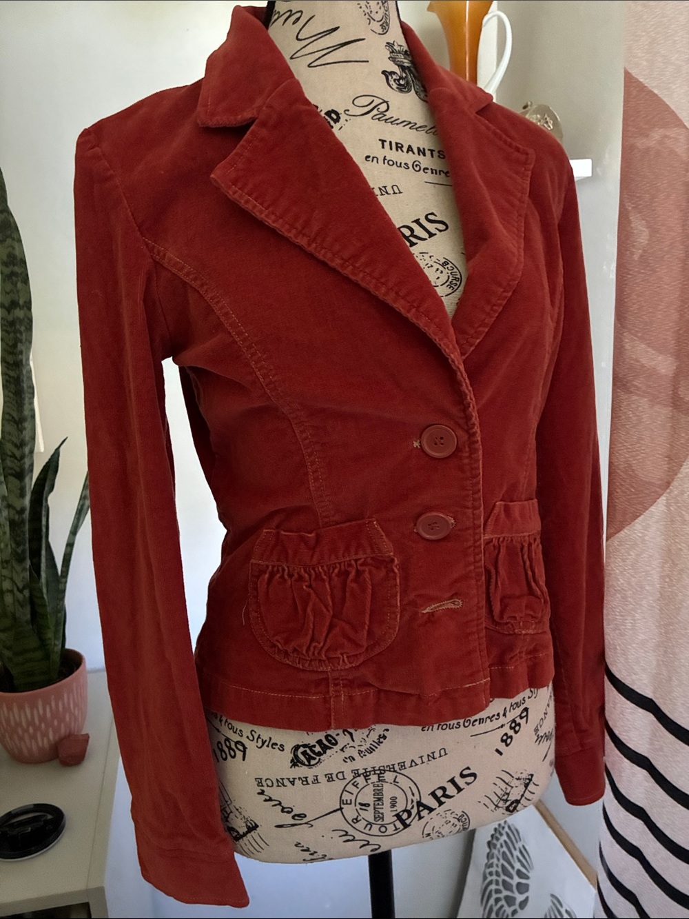 TULLE Rust Corduroy Fitted Blazer Jacket size Petite Medium Cotton Blend